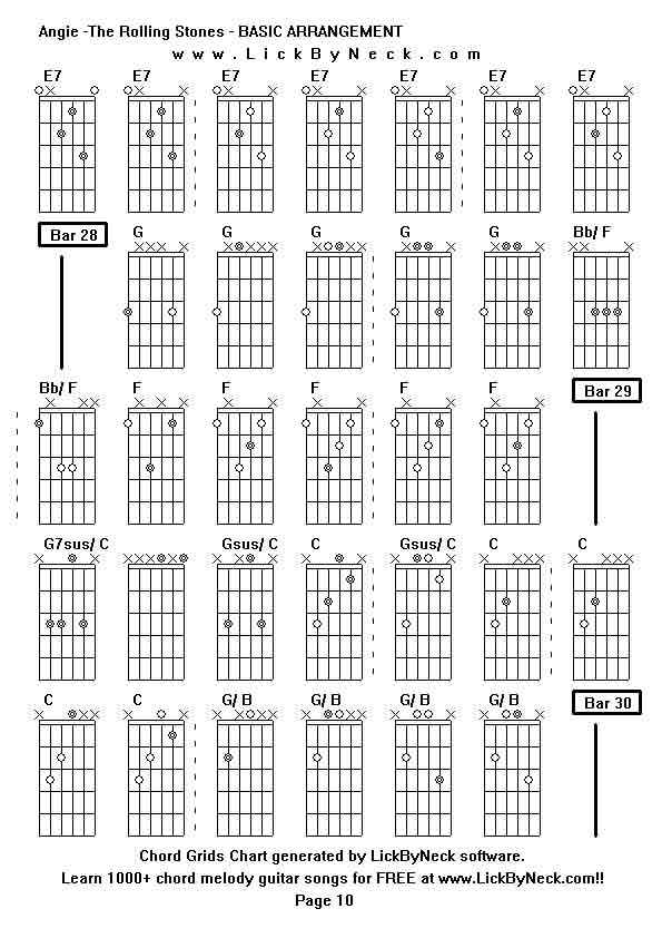 Chord Grids Chart of chord melody fingerstyle guitar song-Angie -The Rolling Stones - BASIC ARRANGEMENT,generated by LickByNeck software.